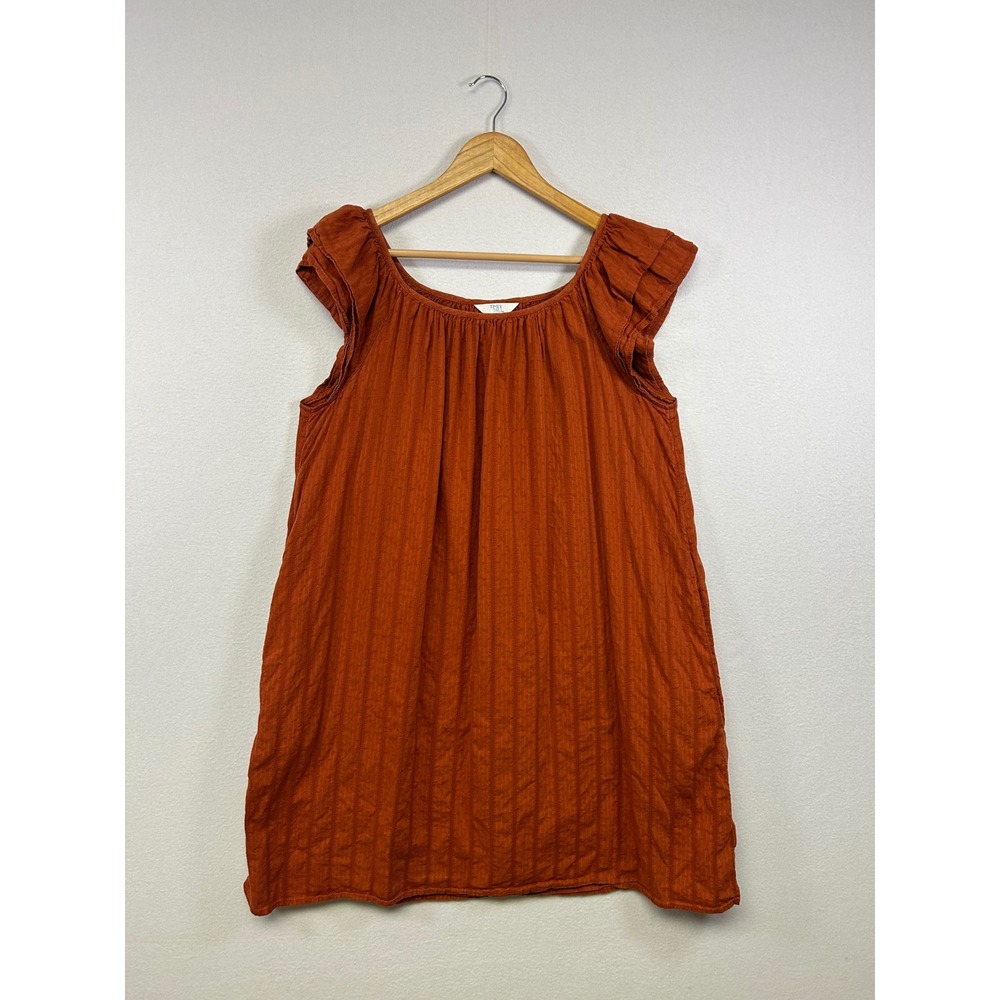 Boho Cottagecore Time and Tru Womens Size M Rust Orange Ruffle Sleeve Mini Dress